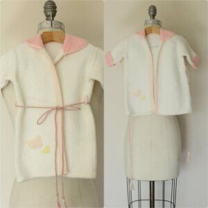 Vintage 1960s Baby Jacket With Ducks, Infant Girls Fleece Layette Clothing